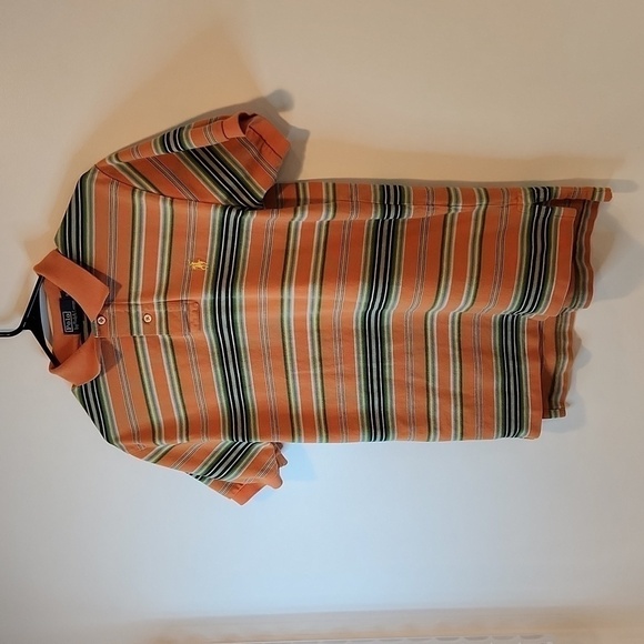 Ralph Lauren Polo Shirt 100% Cotton Men's Sz Small Orange/Blue Striped EUC NICE! - Picture 3 of 10
